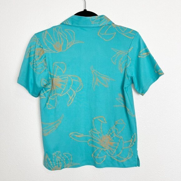 Kauluae Boys Youth Medium Miulana Palani Pullover Polo Shirt Seafoam Teal Gold - Picture 2 of 9